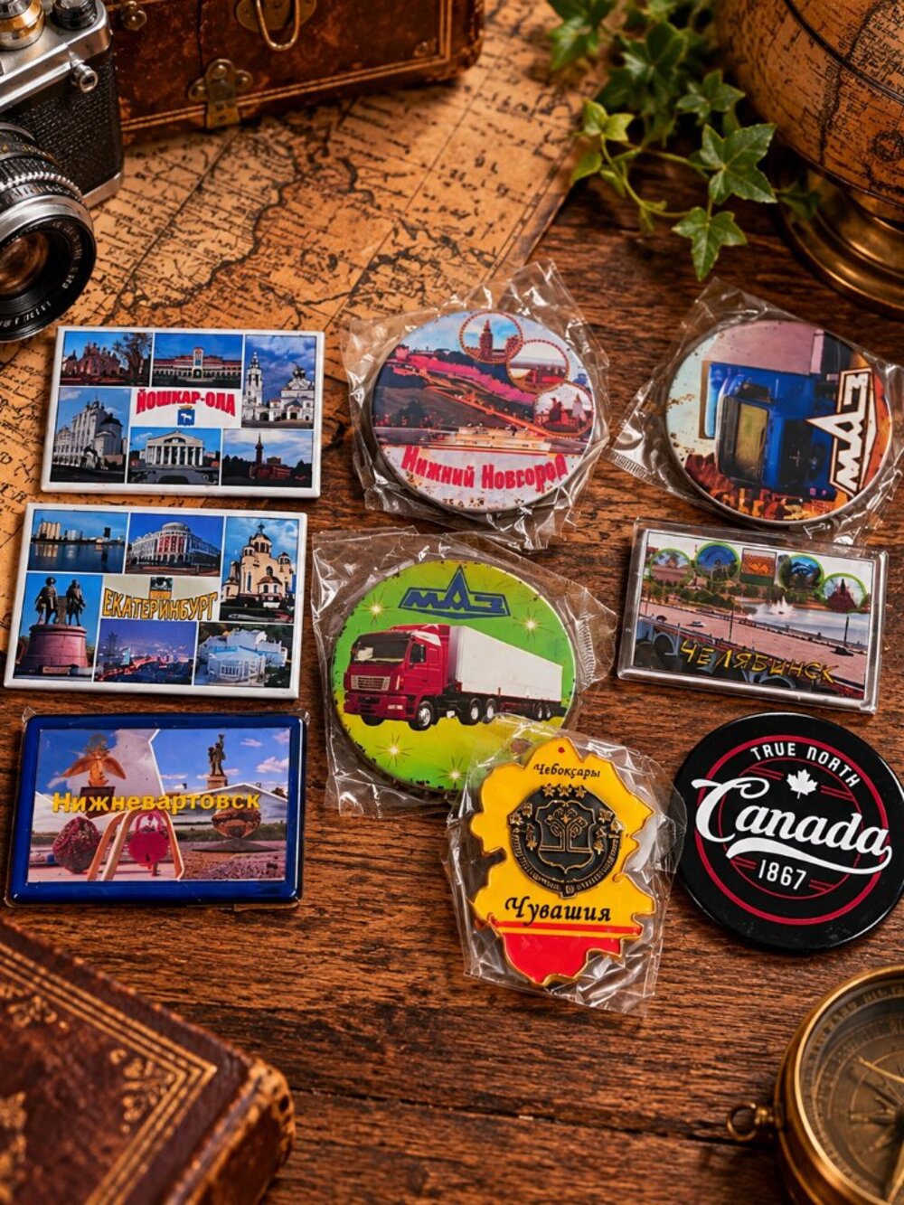 Vintage Souvenir Fridge Magnets Lot of 9 – Russia Canada Cities Travel Collectib